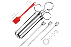 Fishoney Seringue Alimentaire, Seringue à Marinade, Seringue Cuisine, Seringue à Sauce en Acier Inoxydable 304, Seringue De à éPices, Injecteur Saumure, Kit à Marinade Professionnel