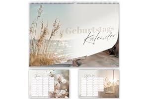 E&G KLASSE Kalendarz urodzinowy bez daty, planer urodzinowy, kalendarz ścienny A5, do wielokrotnego użytku, do zawieszenia, beżowy, styl boho, naturalny