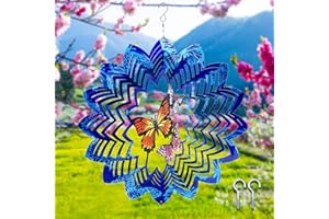 SwirlColor Wind Spinner Metal pour Jardin Grand Carillon Extérieur Suspendu avec Clous Muraux Sculptures de Vent Papillon en Acier Inoxydable (30 * 30 cm)