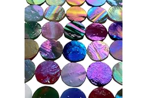 KALUCION 4/5" Magic Iridescent Round Circle Glass Mosaic Tiles for Crafts 125 Pieces, Stained Glass Supplies Mosaic Kit for Adults, Stained Glass Sheets Pieces