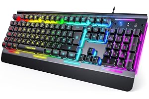TECKNET RGB Gaming Keyboard, USB Wired Computer Keyboard with 15-Zone RGB Illumination, All-Metal Panel, 25 Anti-ghosting Keys, 105 Keys, IP32 Water & Dust Resistant, 90% Quiet Keyboards(Black)