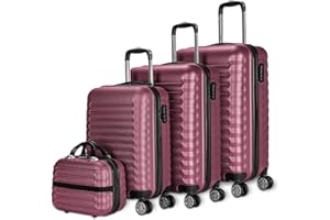 NUMADA - Lot de 4 Valises (53/63/75cm) et Trousse de Toilette Bordeaux, ABS, Rigide, Résistant, 4 Doubles Roues, Léger, Serrure à Combinaison latérale