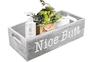 ddLUCK Bathroom Decor Box, Farmhouse Bathroom Decor Funny Toilet Paper Holder with Funny Sayings Hello Sweet Cheeks and Nice Butt, Wooden Rustic Cute Bathroom Decor, Storage and Organizer (Grey)