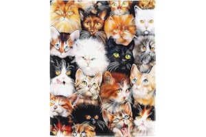 YISUMEI 80x120 cm Blanket Comfort Warmth Soft Cozy Easy Care Machine Wash Cute Cats Breed Collage Pet,Colorful
