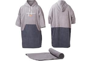 valuents Ponczo kąpielowe dla dorosłych – ponczo surfingowe XL dla mężczyzn z kapturem na plażę, do sauny lub domu + ręcznik z mikrofibry