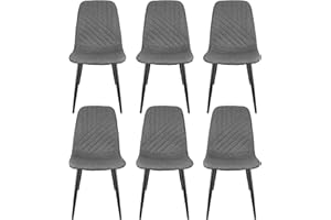 JIJIAN Lot de 6 Chaises de Salle à Manger, Chaise de Cuisine, Assise Rembourrée en Lin, Chaise Scandinave avec Pieds en Métal, Conception de Lignes Symétriques, Gris Foncé