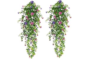 Taomika 2 Piezas Flores Colgantes Artificiales, Planta Colgante, Flores Artificiales para la Pared del Hogar Interior Exterior Jardín Boda Balcón Cesta Decoración (Color)