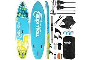 Tidal King 10'6 x 33/32 x 6 ISUP Inflatable Stand Up Paddle Board - Extra Wide for Added Stability, Adjustable Kayak Paddle & Seat, Bag, Phone Case & 2 Years Warranty