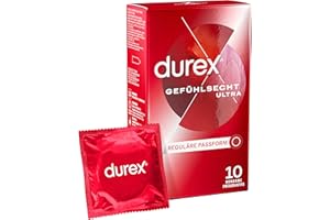 ‎DUREX Durex Gefühlsecht Ultra Kondome – 20% dünnere Kondom-Spitze, befeuchtet, transparent, angenehmer Geruch – 10er Pack (1 x 10 Stück)