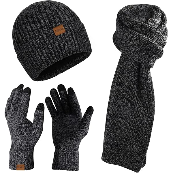 HEYO Damen Winter-Set – Strickmütze Mit Umschlag, Schal & Handschuhe In Beige (100% Acryl)