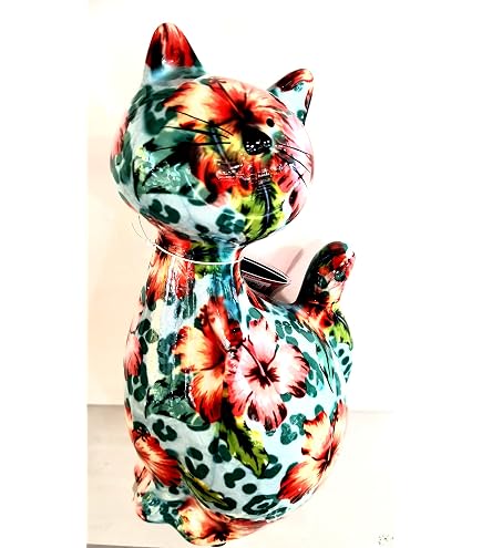 Salvadanaio A Forma Di Cane Hugo In Ceramica Gialla - 20,2x10,5x19 Cm, Motivo Fiori E Cerchi, Idea Regalo, Base In Feltro