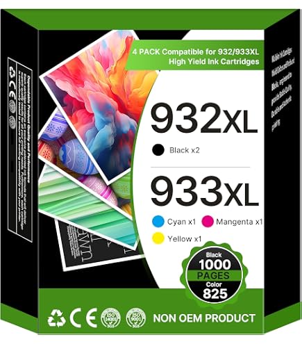 HP 932XL 933XL Original Tintenpatronen – 4er Pack (Schwarz, Cyan, Magenta, Gelb), Für OfficeJet 6600/6700 Drucker