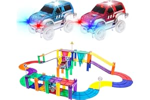 PicassoTiles Juego de 50 piezas de carreras de coches de carreras bloque de construcción de juguetes educativos magnéticos azulejos imán DIY Playset 2