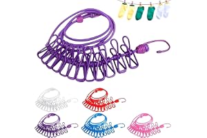 VERAT 2 Piece Cloth Drying Rope/Elastic Rope with Hook/12 Clip Elastic Hanging Rope/Stretchable/Clothesline/Portable Cloth Dryer/Kapde Sukhane Ki Rassi/Travel Home Outdoor(Multicolour), Assorted