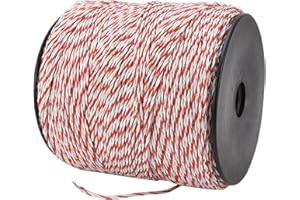 MUMISUTO 1Pcs 500m Electric Fence Wire, 6 Strand Polywire Electric Fence Wire Reel Nylon Stainless Steel Red and White Color with Black Chuck Reliable Conductivity for Livestock Cattle Sheep Horse Pets Crop