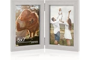 Tinkeps Double Photo Frame 7x5, Hinged Folding Picture Frames 7x5 for Tabletop Display, Grey.