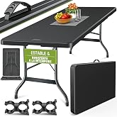 tillvex Multifunctional Folding Table 220 x 70 cm | Portable Garden Table, Terrace, Outdoor, Balcony, Picnic | Plastic Campin