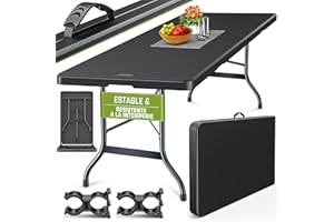 tillvex Mesa de jardín plegable de plástico de 180 x 75 cm, mesa de buffet con asa, mesa plegable para jardín, terraza y balcón, mesa de camping para 8 personas