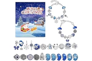 DSLIHA Christmas Advent Calendar Bracelets 2024 for Girls 24 Days Xmas Countdown Calendar DIY Jewelry Making Kit Gift 22 Charm Beads 2 Bracelets for Kids Teens Women