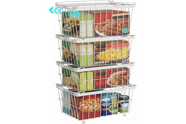 SOONHUA Frys korg organisatör justerbar uppsättning om 4 18,5 – 26,5 cm | Stapelbar fryskorg med utdragbar bredd, lämplig för frysar och frys för ordning