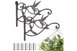 Livfodrm Hanging Basket Bracket Heavy Duty Cast Iron Plant Hook for Flower Pot Indoor/Outdoor Plants Hanging Flower Holder, Wall Metal Garden Hook for Lantern/Bird Feeder Pack of 2