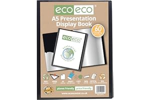 eco-eco A5 50% Recyclé 60 Pocket Couleur Noir Présentation Affichage du Livre, eco019