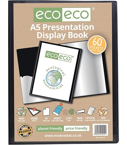 eco-eco Eco149 Porte-vues transparent avec 80 pochettes en plastique Format A5 50% recyclé