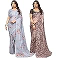 SIRIL Women's Georgette Printed Saree With Unstitched Blouse Piece Combo Pack Of 2