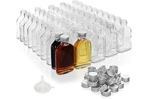 BELLE VOUS Bottigliette Vetro 100 ml Tappi a Vite Argentati e Imbuto (50pz) - Bottigliette Vetro per Liquori - Bottiglie Mignon Feste e Bottiglie Bomboniere per Alcol, Grappa, Whisky, Shots e Liquori