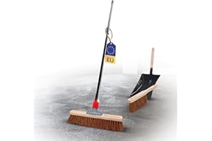 Novaliv Balai en coco avec manche - 40 cm - Poils en coco - Avec balayette - Noir - Composé d'une pelle et d'une balayette - Poils naturels - Balai d'atelier - Balai de salle avec manche - Balai