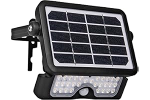 Luceco Foco LED Solar para Exterior con Sensor de Movimiento PIR, Luz de Seguridad, Iluminación Exterior, Diseño Angular, Ajustable, Guardian, Negro, IP65, 5W, 550lm, 4000K, LEXSF6B40