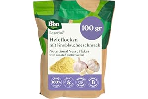 Engevita Hefeflocken mit Knoblauchgeschmack | Nutritional Yeast Flakes | Veganer Glutenfrei Käseersatz | Gentechnikfrei | Inaktive Nährhefe Flocken von Bon Vegan - 100 gr