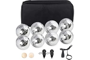 ‎HENGSONG Hengsong Boccia Kugeln, 13tlg Boccia Set mit 8 Premium Metall Kugeln, Outdoorspiel Garten Strand Spielzeu inkl. Holzkugel, Signalkugel, Maßseil, Ersatzkugel & Tragetasche