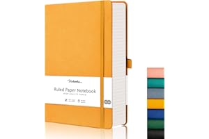 HIUKOOKA A5 Ruled Notebook - Premium A5 Journal Books | Premium Lined 320 Pages Note Hard Cover Vegan Leather Notebooks, Thick 100gsm Cream Paper, Note Book w/Inner Pocket, 14.6 × 21 cm, Yellow