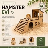 İki Katlı Teraslı Ahşap Hamster Evi ve Tırmanma Rampalı Oyun T&uuml;neli - Demonte Doğal Ham MDF Kemirgen Yuvası, Gonzales, Fare v