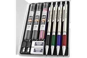 Nicpro Lot de 4 porte-mines de qualité supérieure de 2 mm, 108 recharges de mine colorées et noires (HB 2B), crayon de charpentier de 2 mm avec 2 gommes, 2 taille-crayons pour dessin, croquis, dessin
