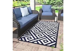 GENIMO Outdoor Rug 3'x5' Waterproof, Reversible Camping Mat, Plastic Straw Rugs for Patio, RV, Camper, Balcony, Backyard, Picnic, Deck (Navy Blue & White)