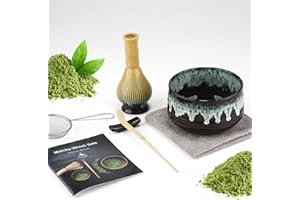 ADMYGO Set 7 Pezzi Matcha, Frusta Matcha in Resina, Set da tè Macha con Cucchiaio, Porta Frusta, Matcha Whisk, Paletta, Colino, Accessori Matcha del tè Tradizionale Giapponese Miglior Regalo, Blu-nero