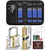 Lockpicking Set, IPSXP 25 Stück Dietrich Set mit 2 Stück Transparent Training Schlössern mit Ledertasche, Extractor Tool für 