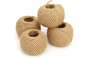 D.A.Y. REPUBLIC 192m Jute Hessian String Cord - 4 Rolls of 48m Natural Jute Twine - 393ft 2mm Natural Twine for Arts and Crafts, Gift Wrapping, Floristry, Decoration, Bundling, Garden and Recycling,