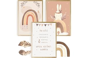 EULENTALER® Poster für Kinderzimmer im Boho-Stil I Von Pädagogen kreativ & liebevoll gestaltet I Tierposter Babyzimmer I Wandposter für Mädchen & Jungen (3er Set im DIN A4 Format) Hase