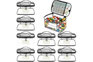 ZPONEED 8 sacchetti per giocattoli con etichetta per nome e istruzioni (lingua italiana non garantita), impermeabili con cerniera e scomparti a rete, per mattoncini da costruzione, giocattoli da bagno, puzzle