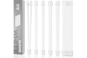 EZDIY-FAB PSU Cable Extension Kit - Sleeved Cable- Custom Power Supply Extension, 16 AWG, 24/8/6/4-PIN with White Combs