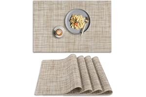 homEdge PVC Placemat, 4 PCS of Non-Slip Heat Resistant Place Mats, Washable Vinyl Placemats, Set of 4 – Linen Yellow