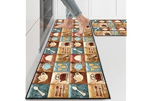 ‎PQCXXA PQCXXA 2 StückWashable Rubber Backing Küchenteppich Set,Wasser und Öl aufnehmen Küche Matten Fußmatte Teppich Set für Küche, Wäscherei,Wohnzimme (A02, 43x150cm+43x75cm)