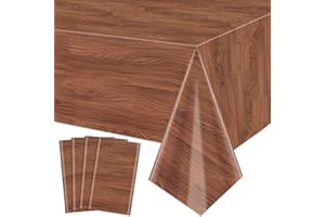 XJLANTTE Tovaglie con venature del legno da 4 pezzi, tovaglie rustiche, tovaglia rettangolare in legno marrone per feste rustiche, feste di compleanno a tema fienile occidentale, 51 x 86,6 pollici