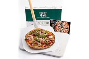 Dolce Mare Pierre à Pizza avec Pelle à Pizza en Aluminium – Pierre à Pizza en cordiérite de Haute qualité pour Four et Barbecue
