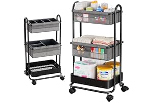 Modanais 3 Etagen Beweglicher Windeltasche Organizer, Baby Windel Caddy Organizer, Wickeltisch Rollwagen mit Trennwänden, Neugeborene Wickelorganizer Rollwagen, Eisenstruktur, Einfach zu Montier