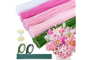 Niuny Fil Chenille Rose 500PCS Cure Pipe Chenille Loisir Creatif 5 Couleurs Pipe Cleaners avec Étamines Floratape et Tige Fleur Artificiel pour Fournitures de Bouquet de Fleurs et de Décoration DIY