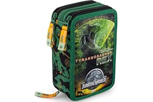 CLONDO Trousse Scolaire Complète 45 Pièces pour Jurassic Dinosaures World Fan – Kit Créatif Triple Compartiment avec Stylos Gel Effaçables, Crayons 4.0 mm, Feutres – Idée Cadeau